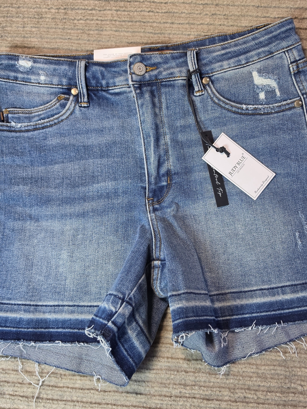 Judy Blue Tummy Control Frayed Hem High Rise Cutoff Shorts Medium Wash - Size L